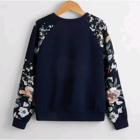Girls Floral Print Raglan Long Sleeve Sweatshirt - Picture 4 of 4